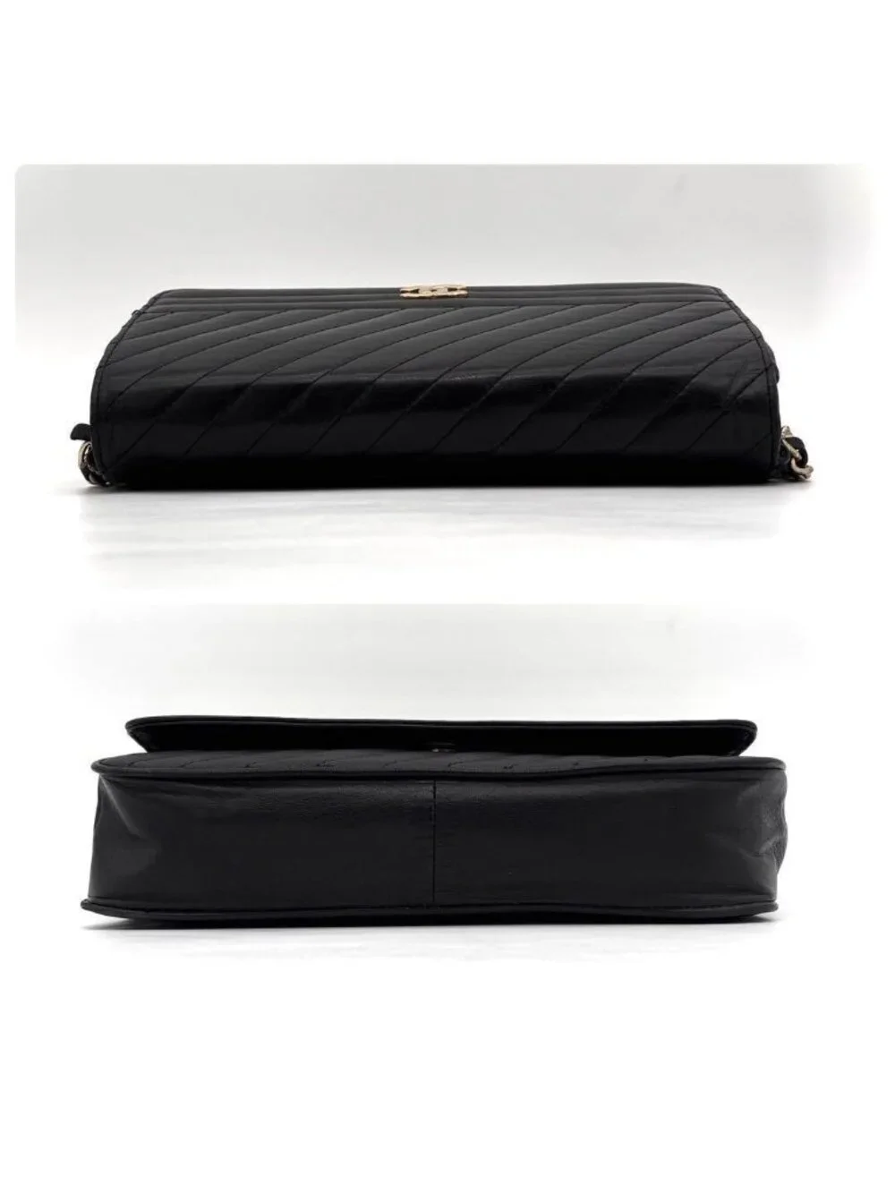 Chanel Mademoiselle Chain Shoulder Bag Black Leather Gold